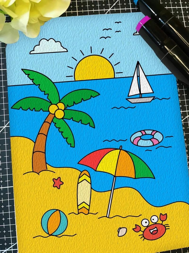 儿童海滩画：记录童真与欢乐的画作