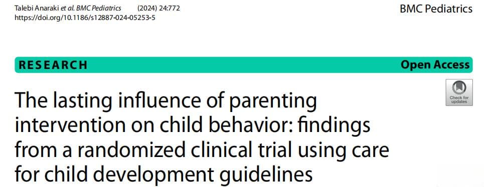 BMC Pediatrics：父母干预对儿童行为的长期影响