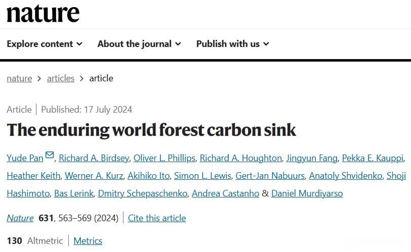 Nature最新研究：全球森林碳汇的规模、趋势与影响因素