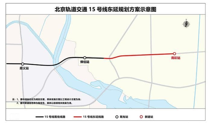 北京地铁15号线将东延2.9公里，新建一站覆盖顺义区南彩组团