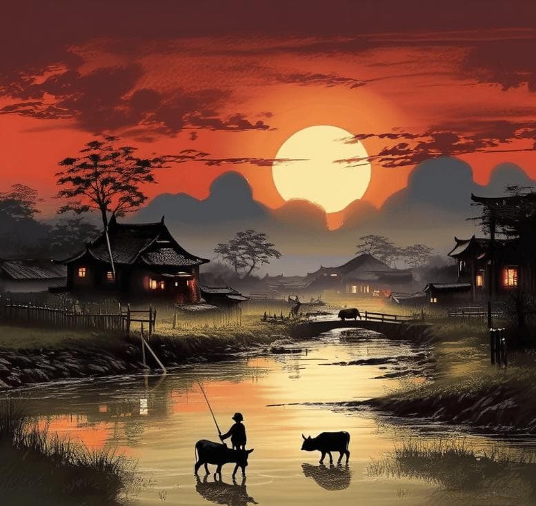《村晚》：牧童横笛，落日余晖中的乡村画卷