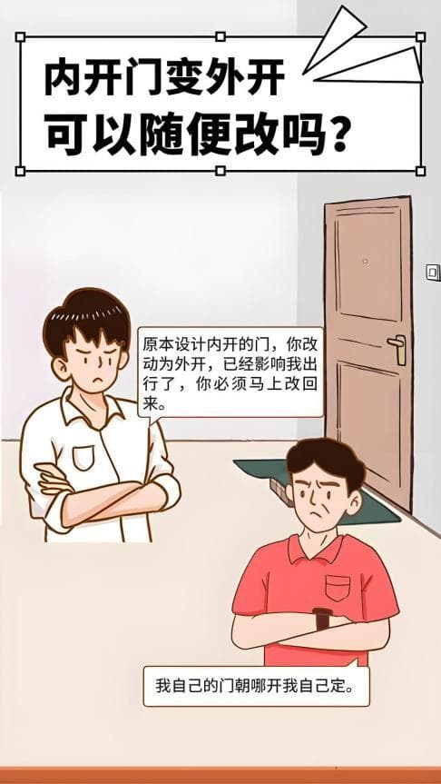 入户门“内开”改“外开”侵权了吗？一业主被邻居告上法庭