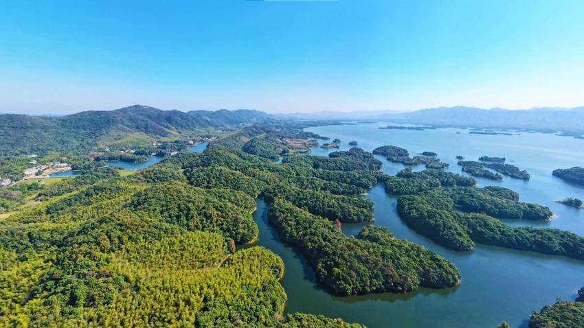 航拍赤壁丨空中俯瞰陆水湖风景区 湖光山色美如画