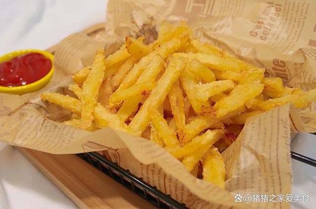 外酥里嫩的自制炸薯条，太好吃啦！蘸上酸酸甜甜的番茄酱，完美