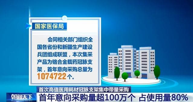首次高值医用耗材冠脉支架采购：首年采购107万个，占全国用量80%