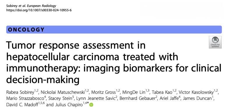 European Radiology：肝细胞癌免疫治疗后的肿瘤反应评估