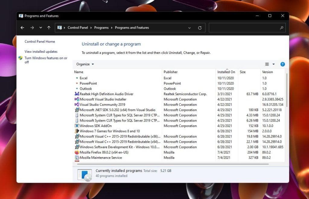 Windows 11 中的程序和功能设置 – 打开/启用/禁用