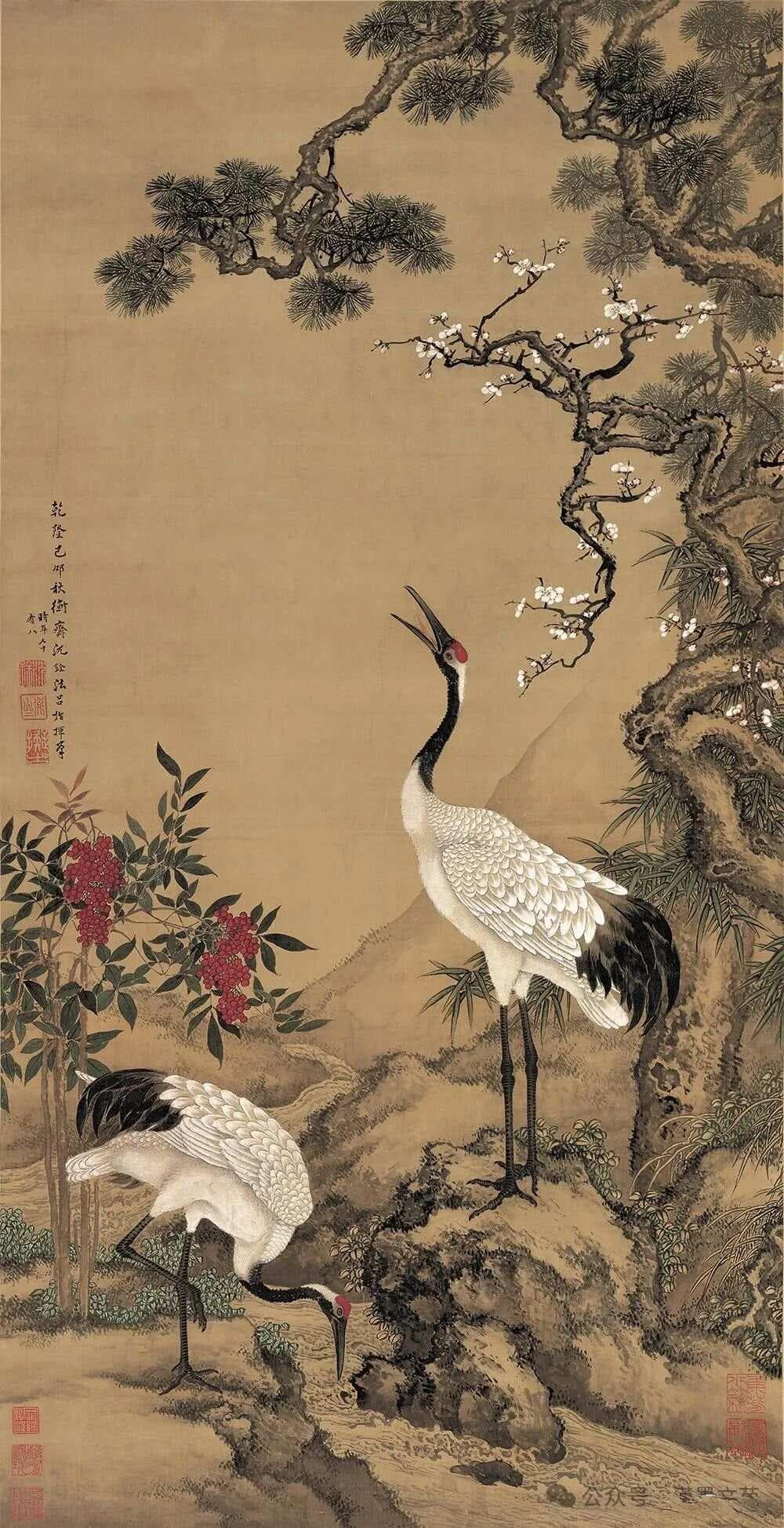 松鹤图：长寿与吉祥的象征