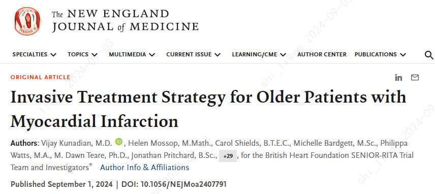 挑战现状？NEJM：老年人心梗，手术还是药物保守治疗？