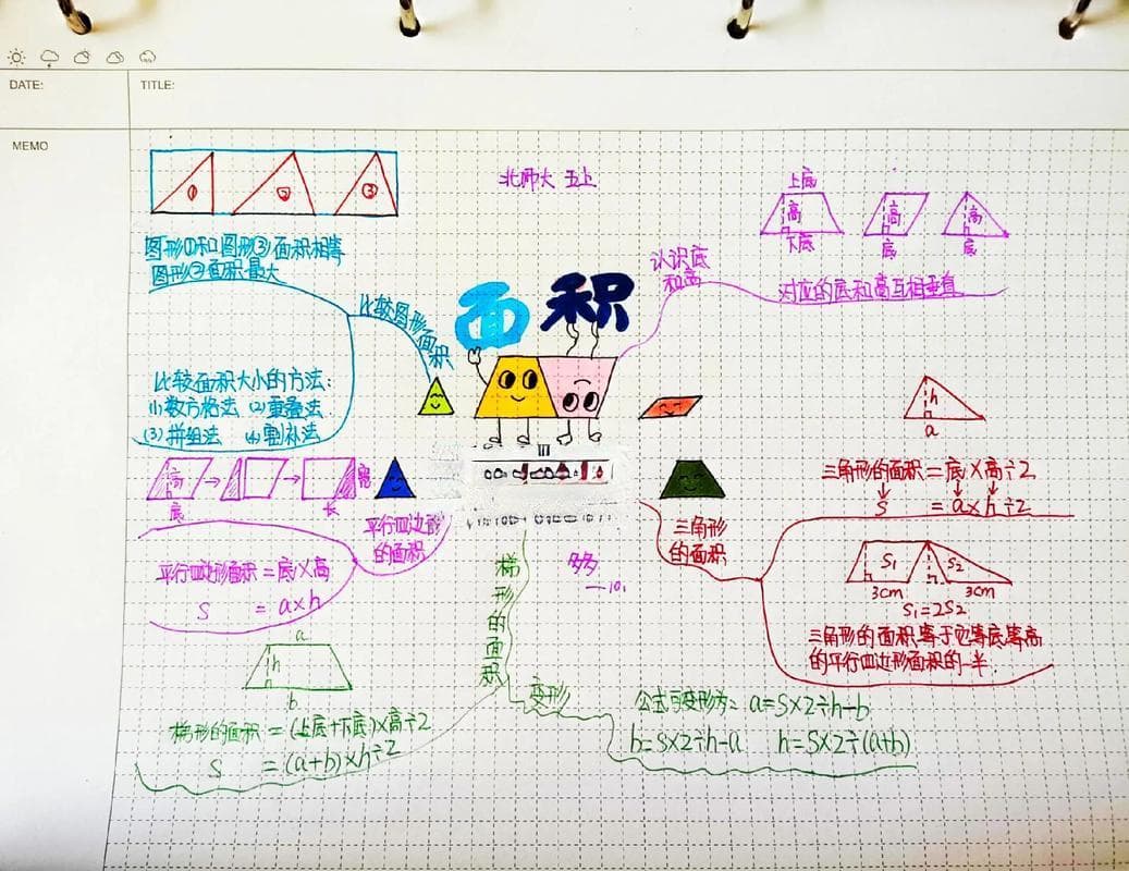 五年级多边形面积知识点思维导图 五年级多边形面积思维导图简单画法数学