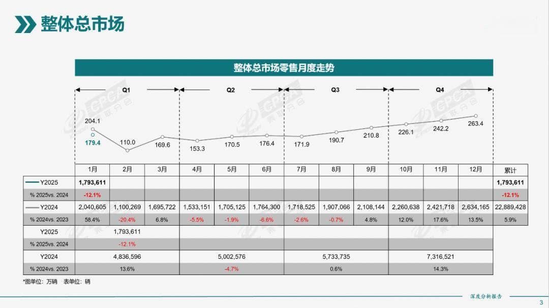 2025年1月全国新能源汽车市场全解析：趋势、细分与排名