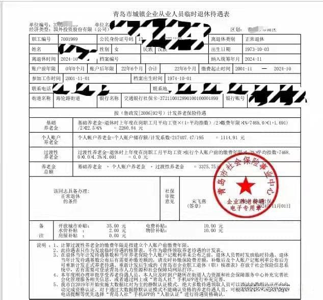 这个外资企业的女工养老金比较高