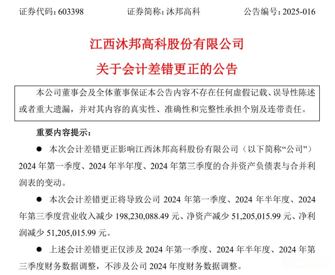 上市公司会计差错更正：解除销售合同，销售退回，冲减收入1.98亿！