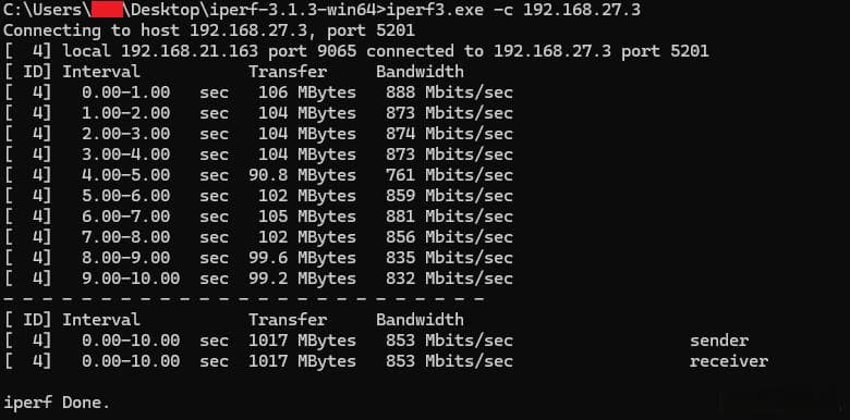 使用iperf3进行局域网测速