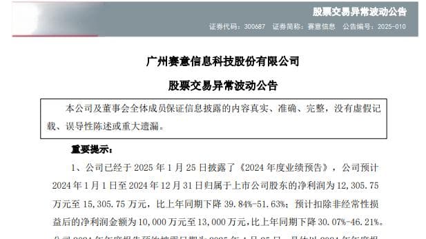 赛意信息三连涨超30%触发异动，利润却大幅下降，股东又拟减持