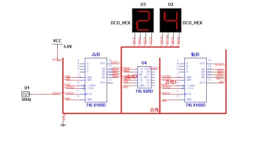 NE555+74ls160+74LS20数电数字钟Multisim仿真设计