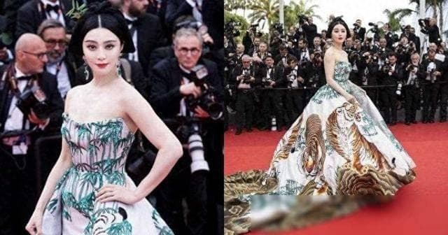 范冰冰戛纳红毯“山林猛虎”礼服：东方美学的完美诠释