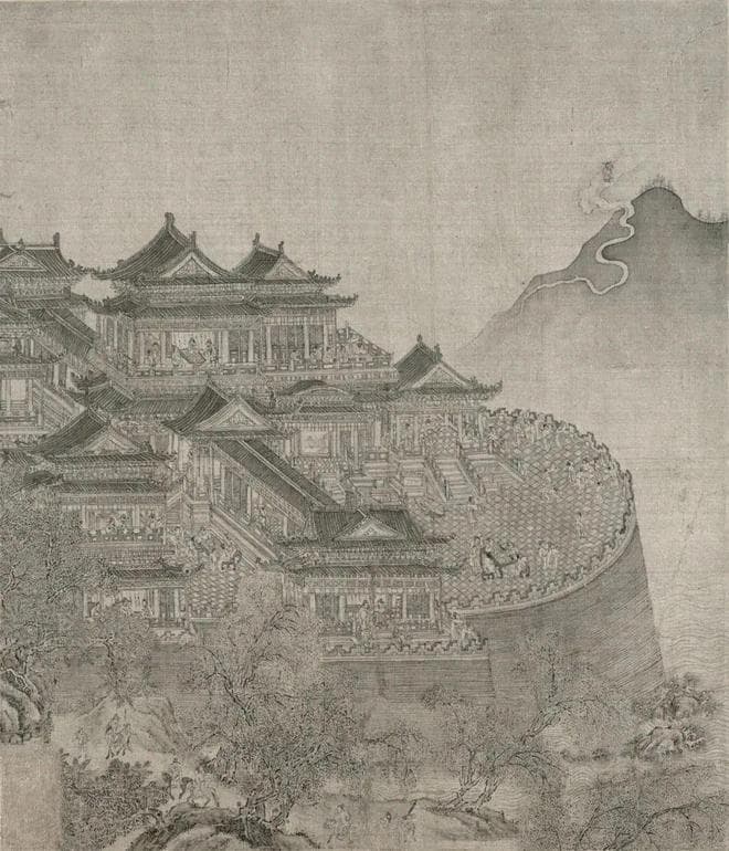 《吕洞宾过岳阳楼图》探秘：夏永笔下的道教传奇与湖光山色