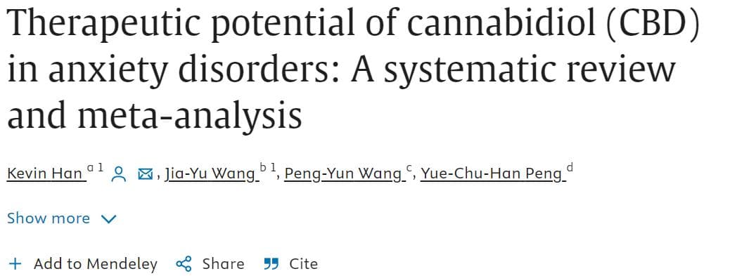大麻二酚（CBD）在焦虑症中的治疗潜力：系统评价与Meta分析