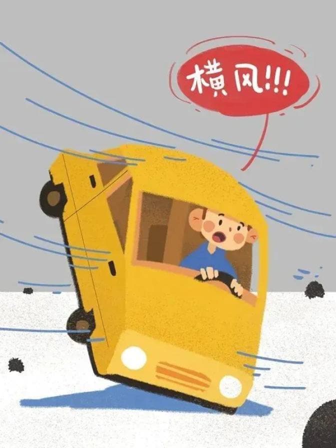 大风天行车当心“横风”→