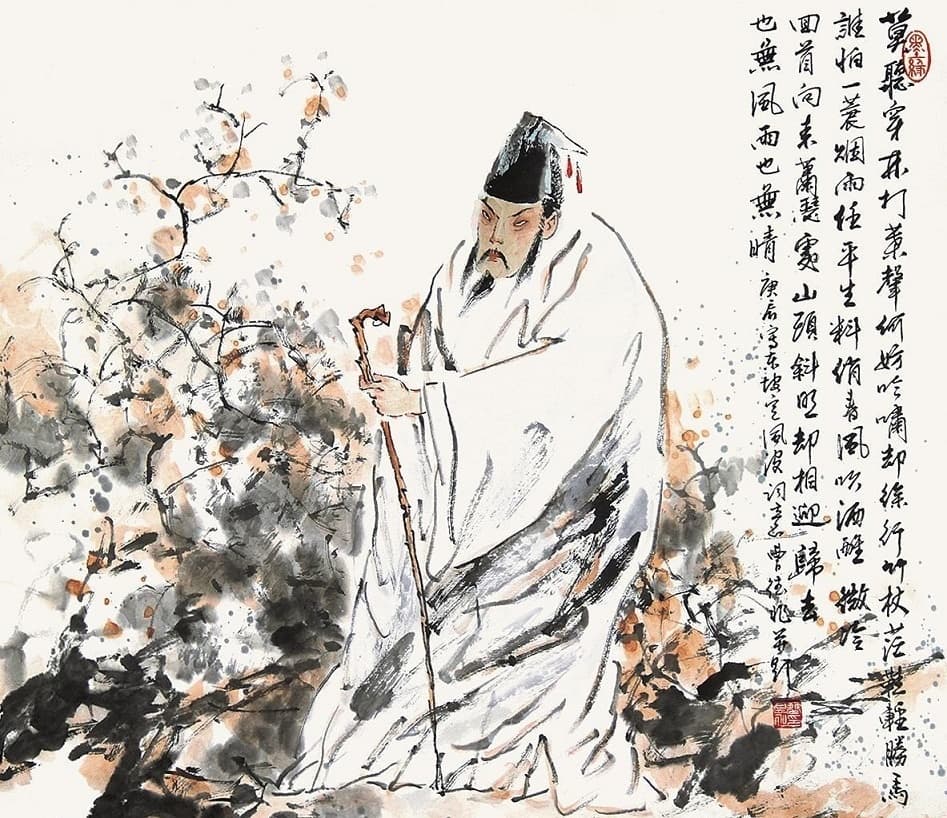 竹杖芒鞋轻胜马，谁怕？一蓑烟雨任平生。全诗词意思及赏析