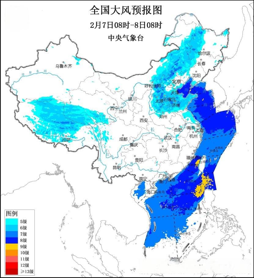 寒潮蓝色预警、大风黄色预警！中央气象台继续发布