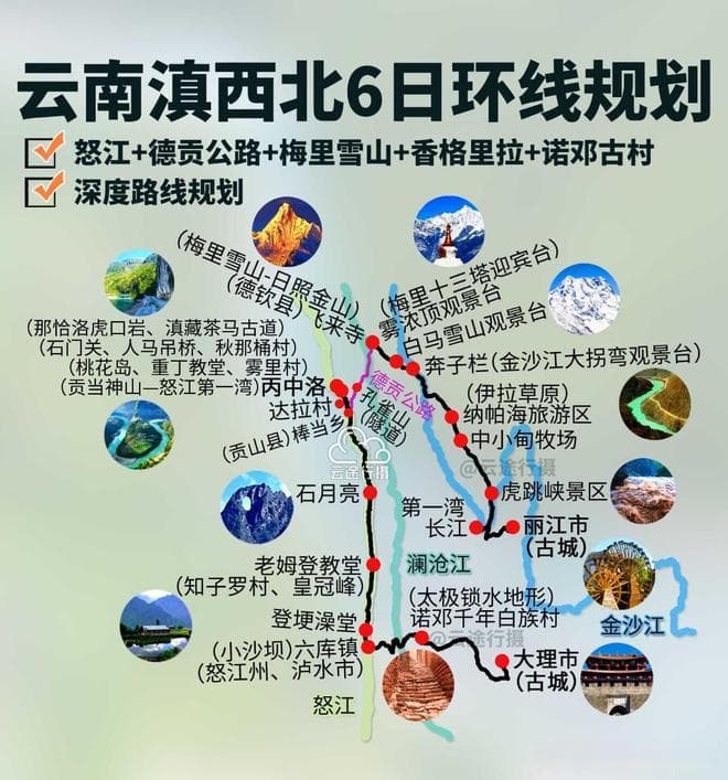 云南滇西北梅里雪山德贡公路怒江丙中洛6日环线旅游路线规划攻略