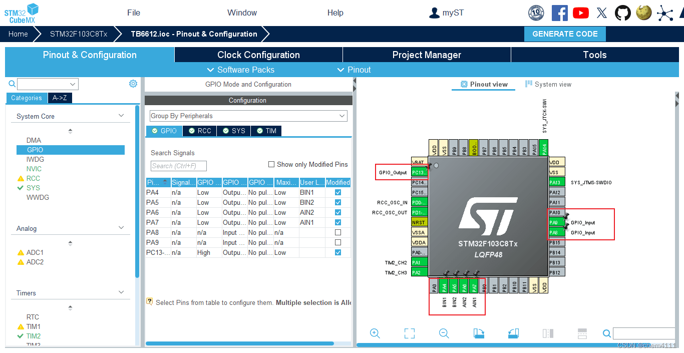 STM32CubeMX配置TB6612FNG电机驱动器实现直流电机控制
