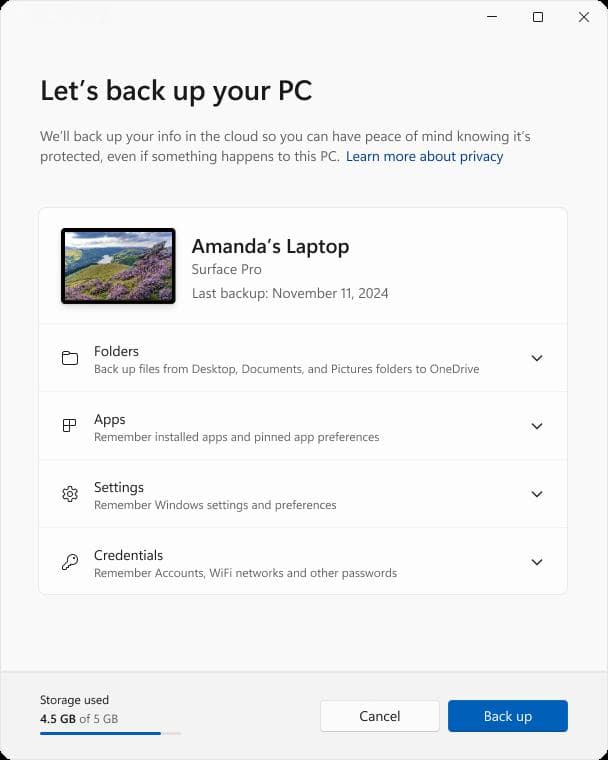 使用 Windows 备份 进行备份和还原