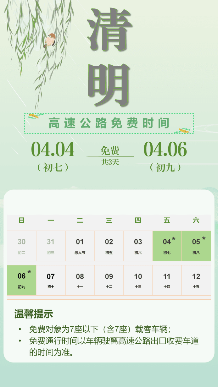 免费三天！清明出行一键速看
