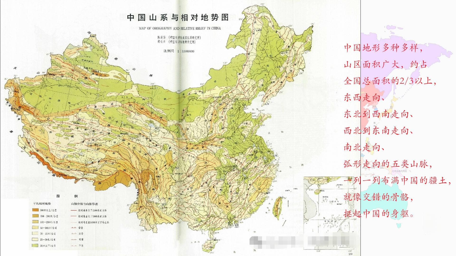 中国神奇地等距分布着三列东西走向的山脉
