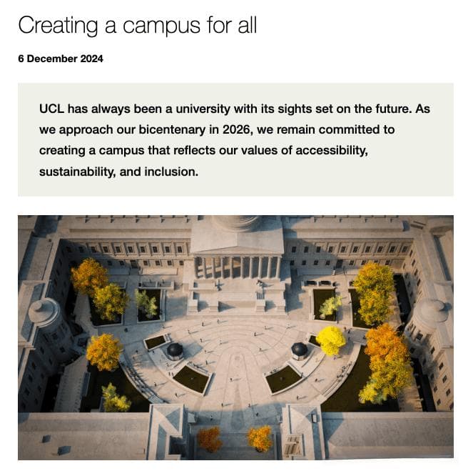 UCL宣布校园核心区域翻新计划，迎接2026年200周年校庆。