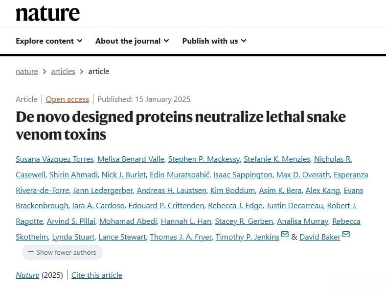 Nature | 计算机设计蛋白质：开启抗蛇毒治疗的新篇章