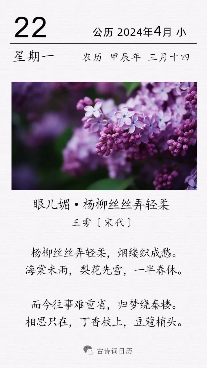 王雱《眼儿媚·杨柳丝丝弄轻柔》