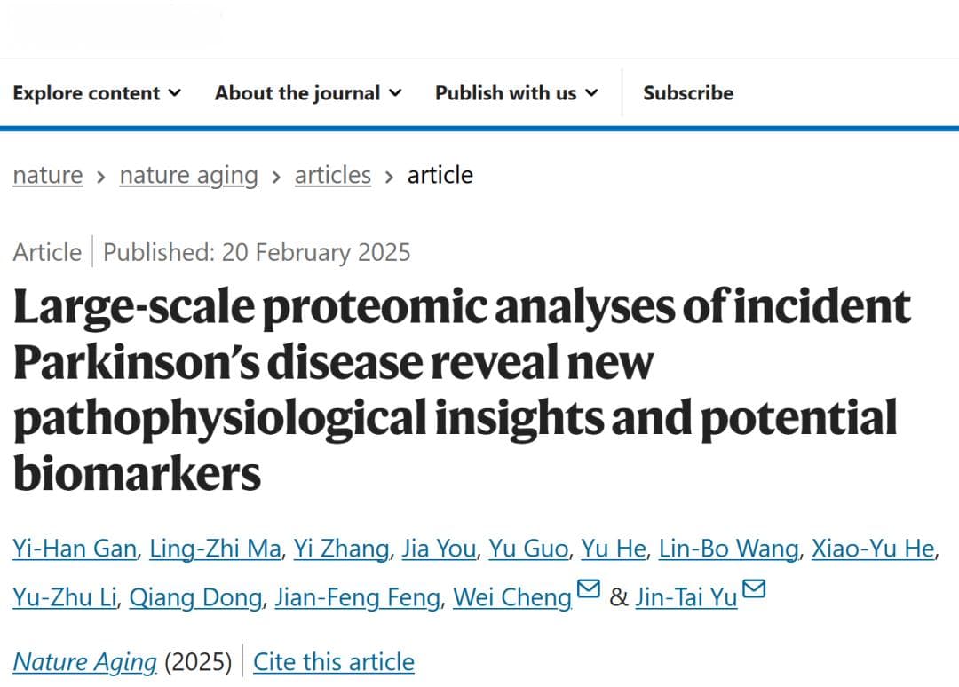 Nature子刊：复旦大学团队揭示帕金森病新的病理生理学见解和潜在生物标志物
