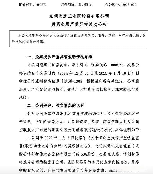 粤宏远A拟收购博创智能引发股价波动，相关方正推动并购工作