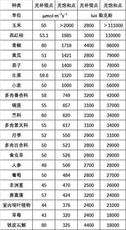光补偿点与光饱和点简析