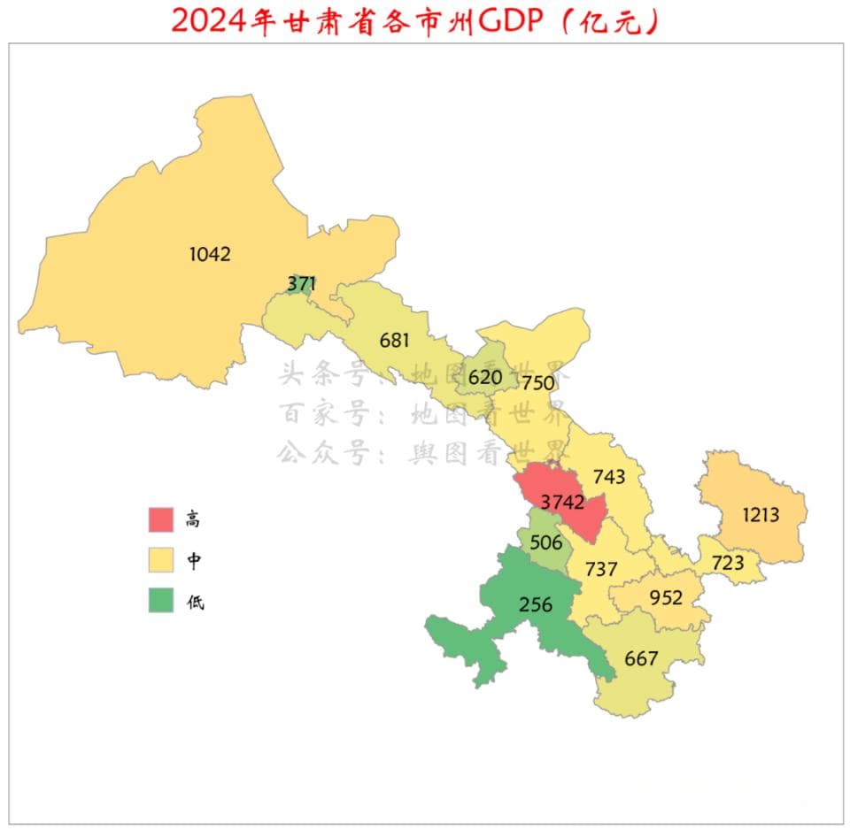 2024年甘肃省各市州GDP排名：兰州一城独大，定西排名连升三位，金昌增速第一