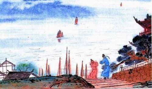 王昌龄《芙蓉楼送辛渐》：寒雨连江夜入吴，平明送客楚山孤