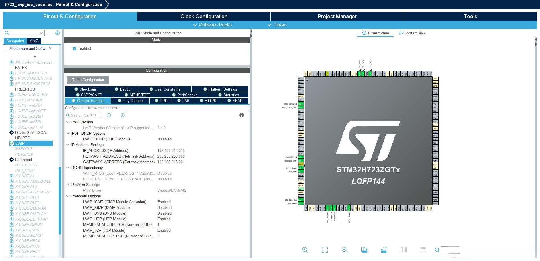 STM32H723ZGT6移植LWIP协议栈