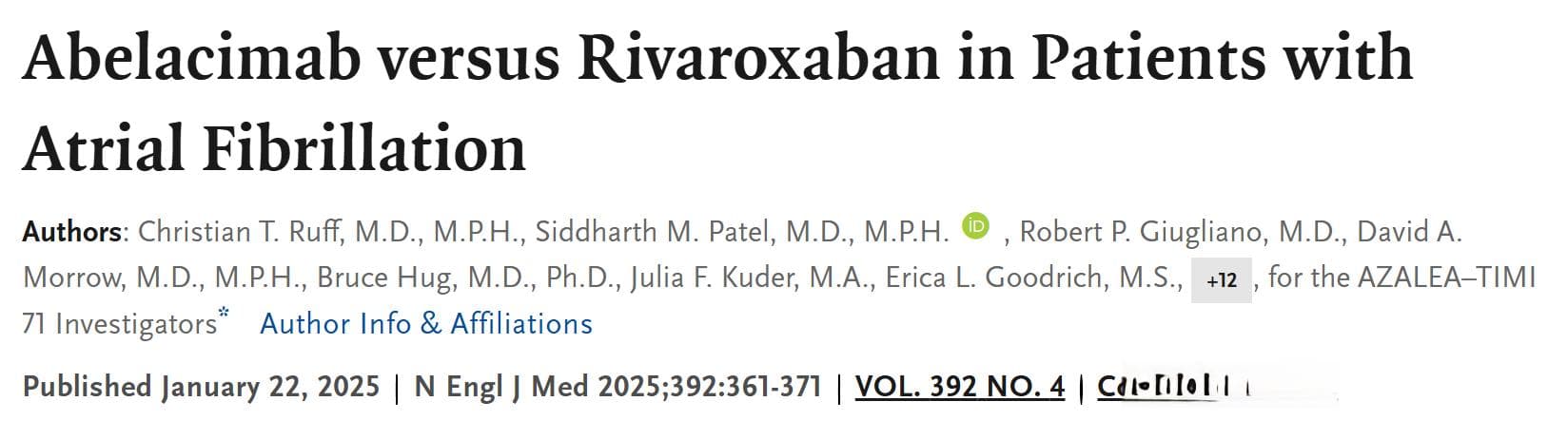 NEJM：每月一次！新型单抗疗法可显著降低房颤患者出血事件