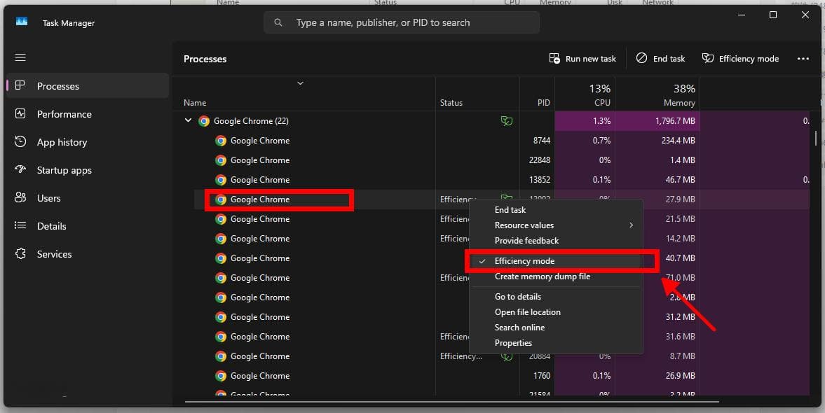 Win11任务管理器效率模式永久关闭的方法