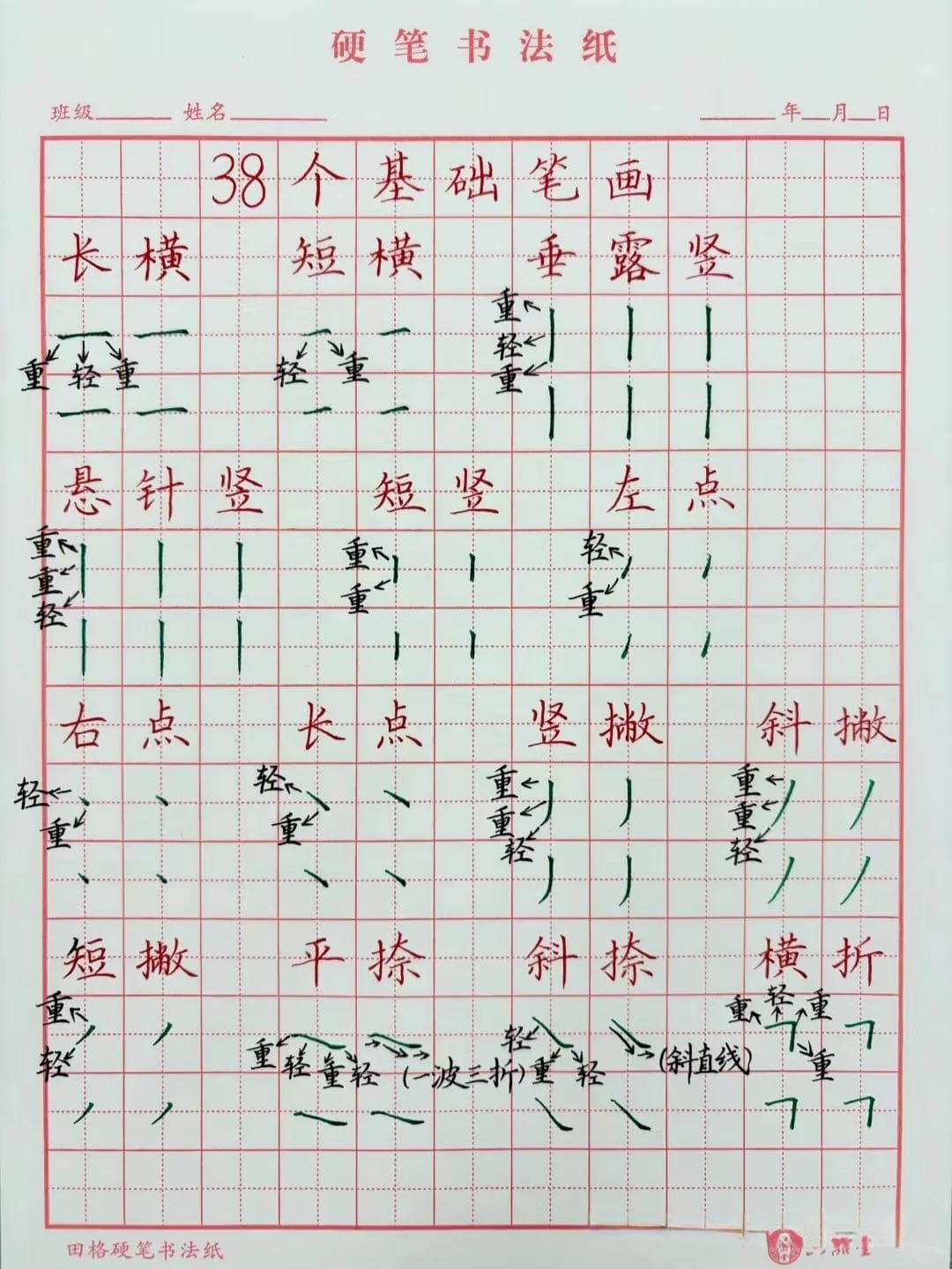 38个基本笔画示范及轻重技巧