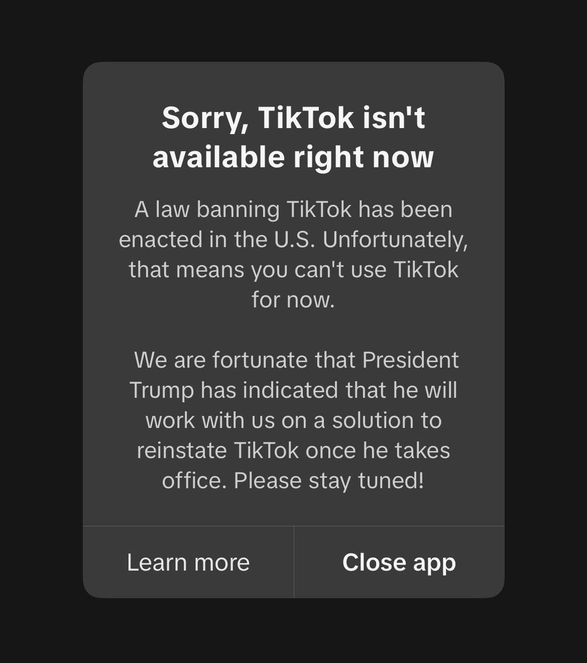 特朗普上台前叫停TikTok禁令，平台最后一刻恢复服务