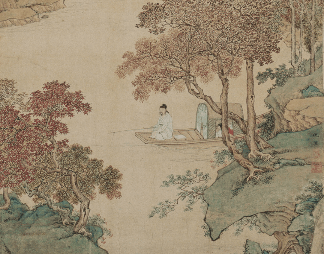 仇英《枫溪垂钓图》：明代山水画的典范之作