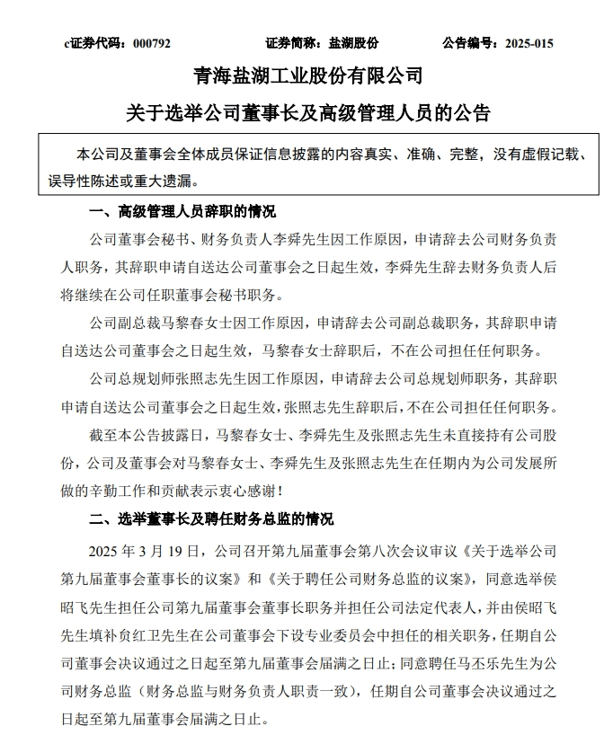 中国五矿入主盐湖股份，“80后”新帅当选董事长