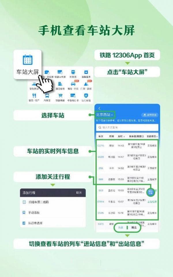手机也能看车站大屏、时刻表!12306实用功能教你用