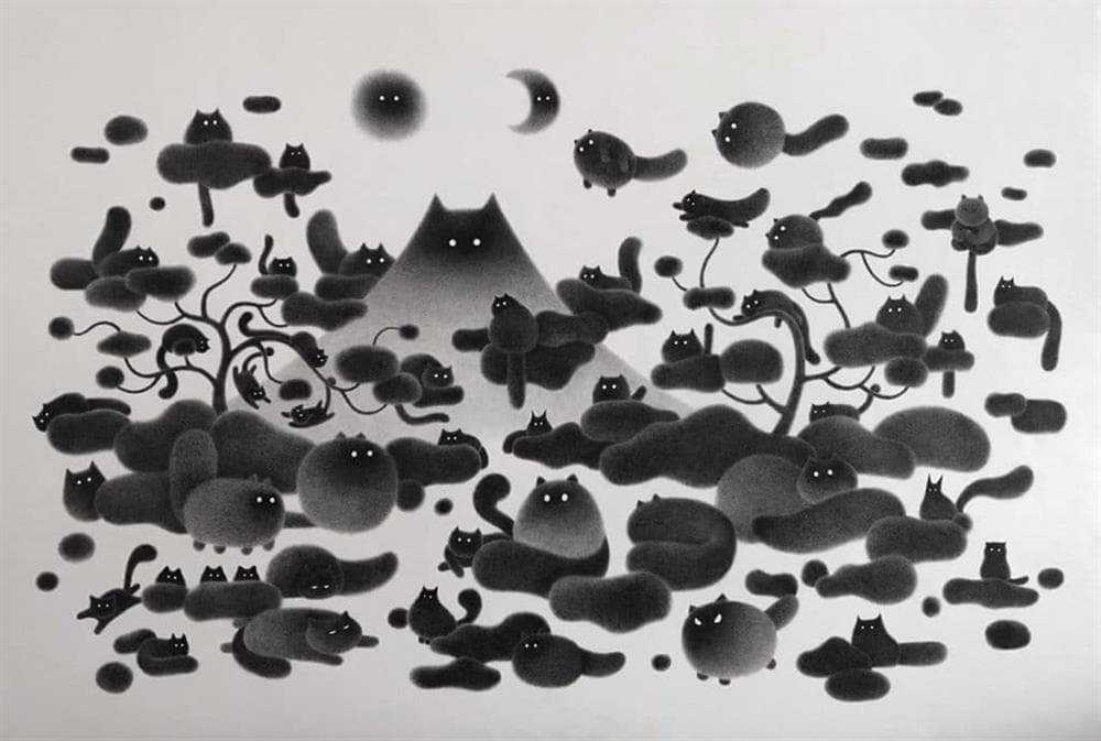 用墨水画出治愈黑猫！马来西亚插画师Kamwei Fong笔下的毛茸茸猫世界