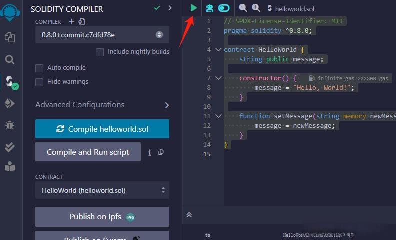 Remix IDE 创建和部署第一个合约HelloWorld
