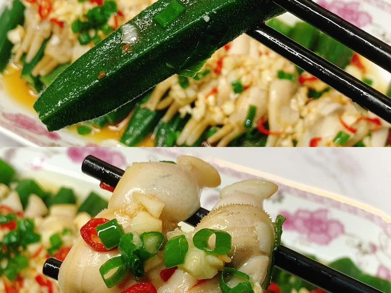 山茶油烹饪蛏子秋葵，一道寓意称心如意的年菜